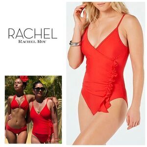 New. Red ruffle one piece. Retails $115
